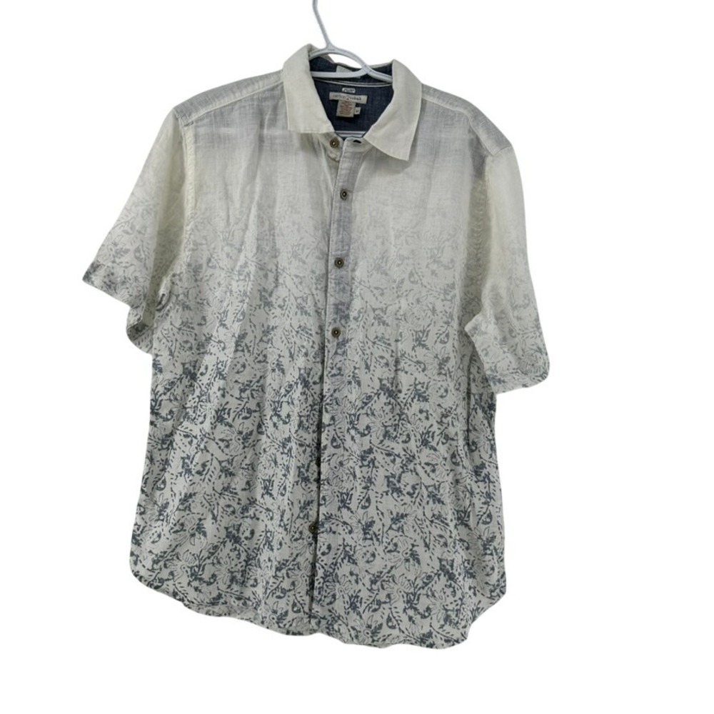 Carbon 2 Cobalt 12037101 Shirt Mens M White Blue Ombre Button Down Floral Linen